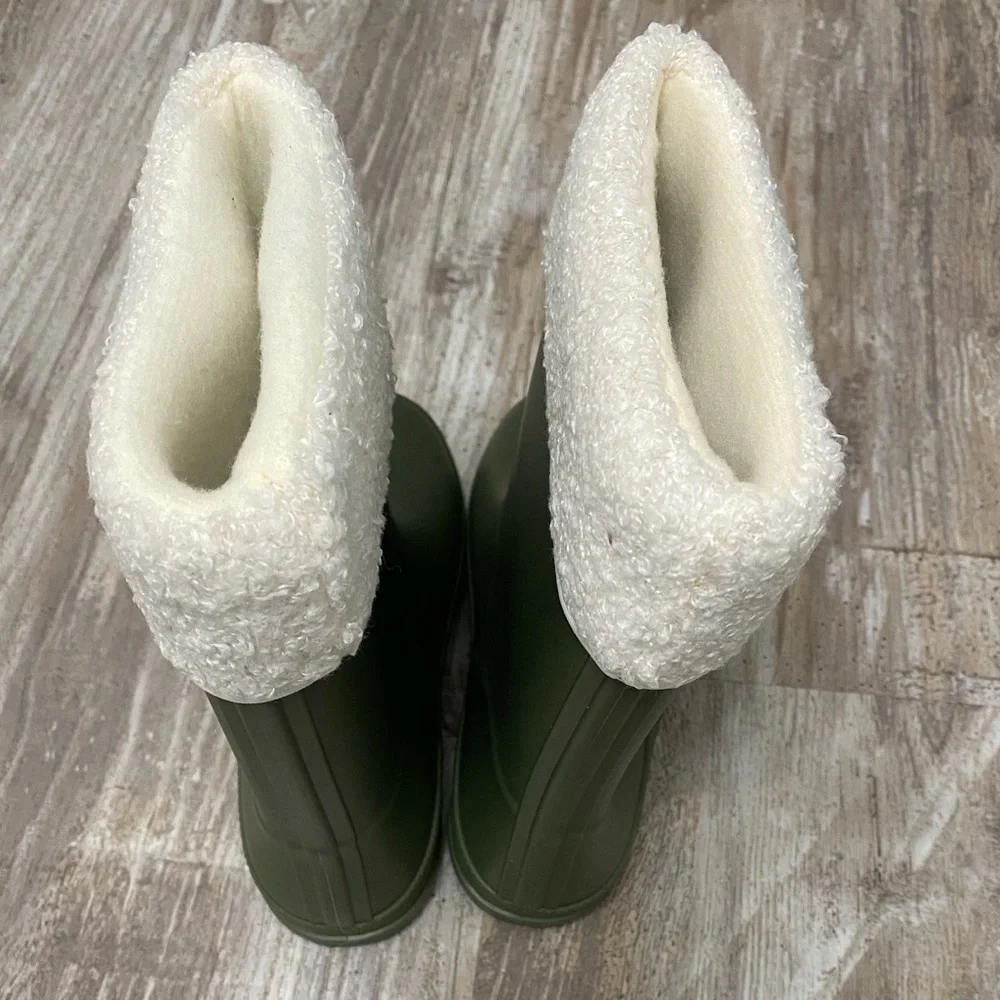 Girls Green Rubber Boots with Cream Fleece Lining Size 3 New No Box